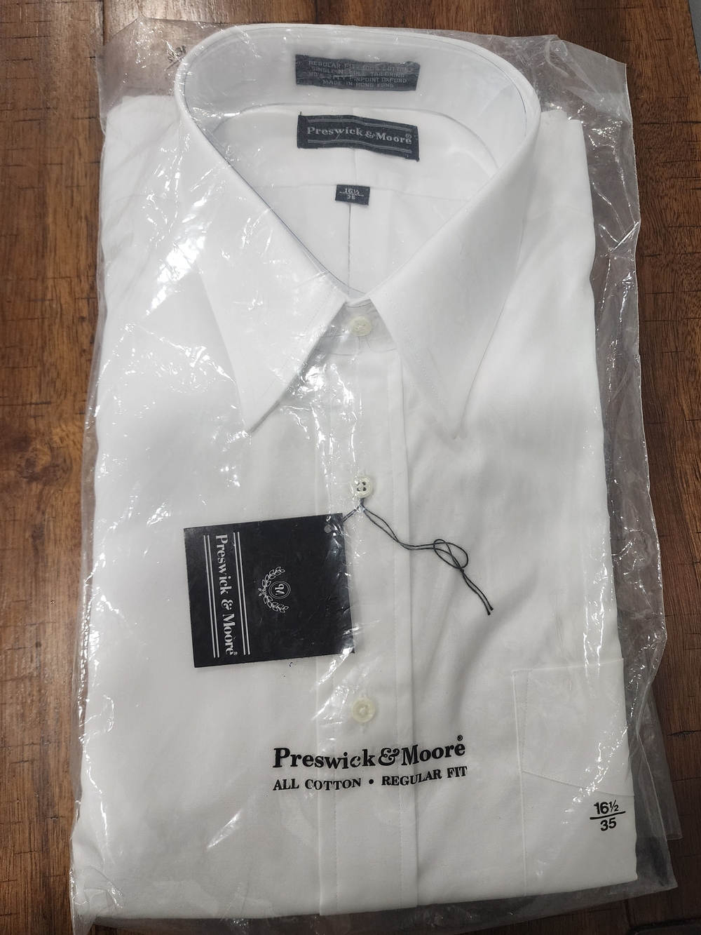 Preswick & Moore White Dress Shirt NWT Men's 16.5 35 Regular Fit All Cotton New